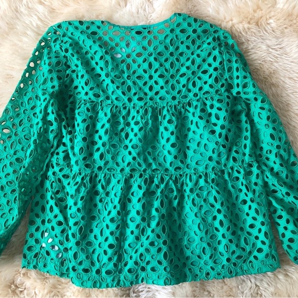 New J Crew Tiered Top in Eyelet size M Green - Picture 6 of 6
